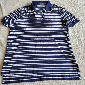 Polo Ralph Lauren Blue Label Blue White Stripe Polo Men XL Retro Classic Casual